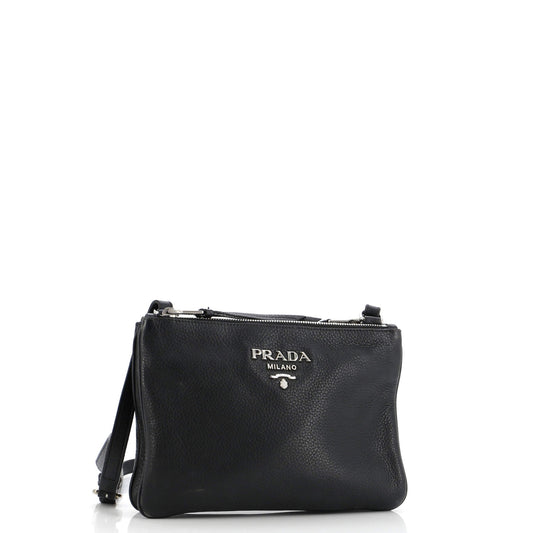 Prada Double Zip Crossbody Bag Vitello Daino Small