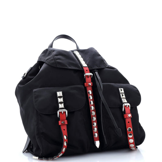 Prada New Vela Backpack Tessuto with Studded Leather