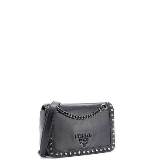 Prada Chain Flap Bag Studded Glazed Calfskin Medium