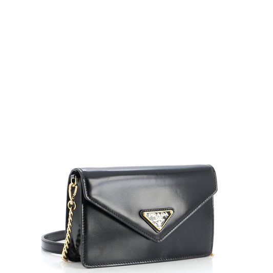 Prada Triangle Logo Plaque Envelope Chain Shoulder Bag Saffiano Leather