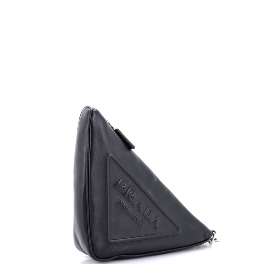 Prada Triangle Logo Wristlet Pouch Embossed Leather