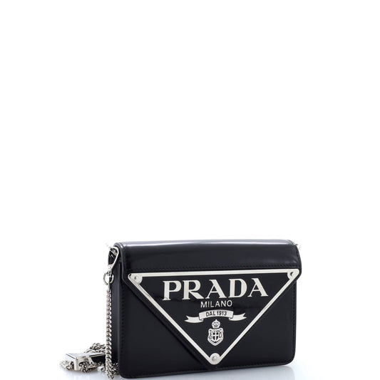 Prada Maxi Triangle Logo Chain Flap Bag Brushed Leather Small