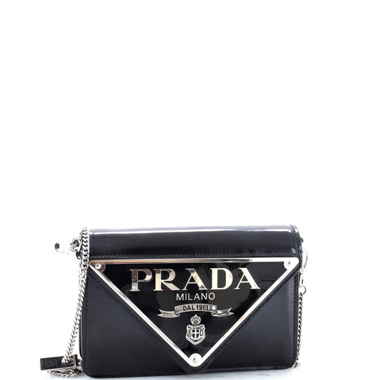 Prada Maxi Triangle Logo Chain Flap Bag Brushed Leather Small