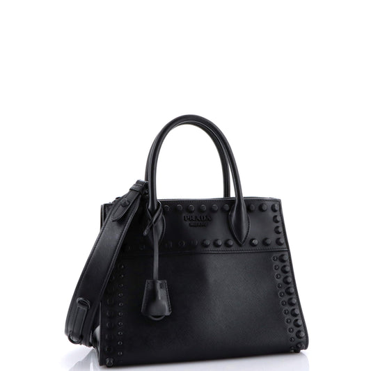Prada Paradigme Tote Studded Saffiano with City Calf Small