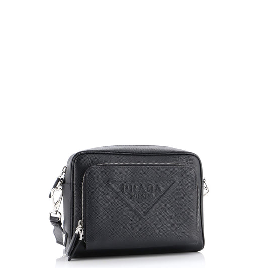 Prada Triangle Logo Messenger Bag Embossed Saffiano Leather Small