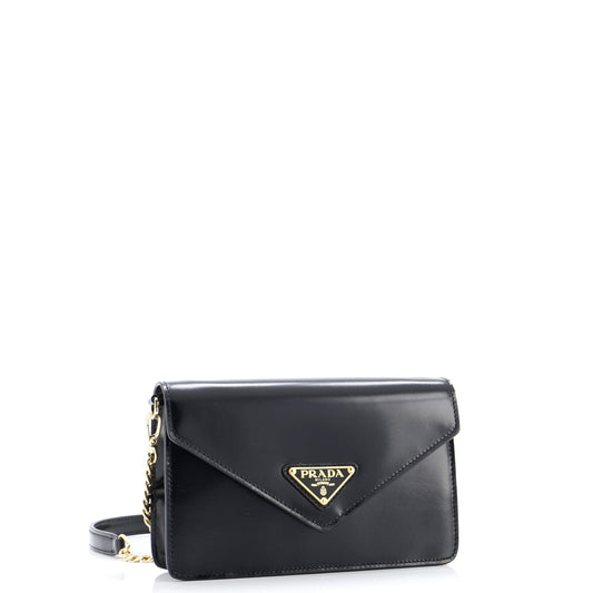 Prada Triangle Logo Envelope Chain Crossbody Bag Leather