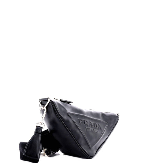 Prada Triangle Logo Zip Crossbody Bag Embossed Leather Mini