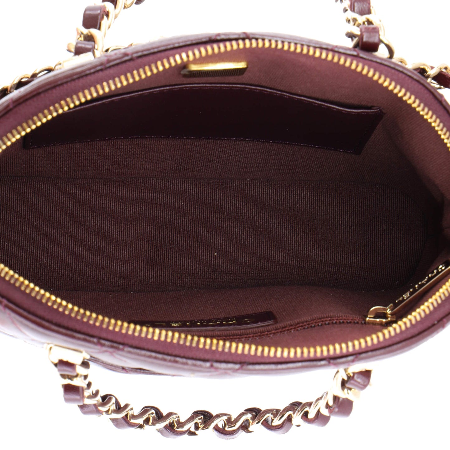 シャネル CC ドーム ジップ クラッチ チェーン付き キルティング シャイニー ラムスキン ミニ