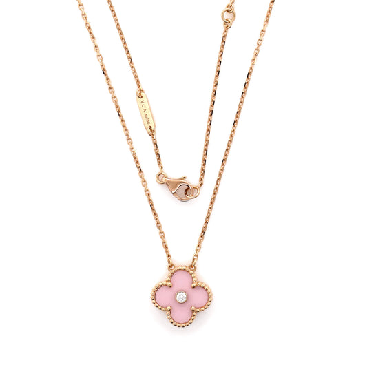 Van Cleef & Arpels Vintage Alhambra Pendant Necklace 18K ローズゴールド and Pink Sevres Porcelain with Diamond
