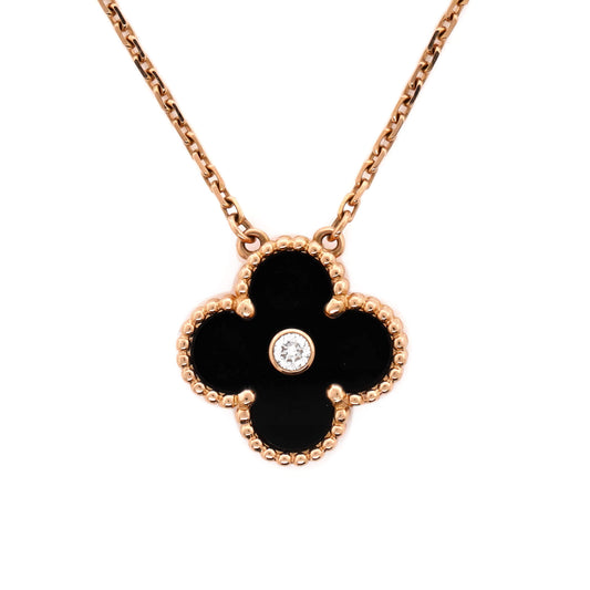 Van Cleef & Arpels Vintage Alhambra Pendant Necklace 18K ローズゴールド and Onyx with Diamond