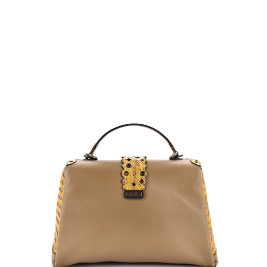 ボッテガ・ヴェネタ ピアッツァ トップハンドルバッグ レザー イントレチャートディテール&スネークエンボスディテール ミディアム