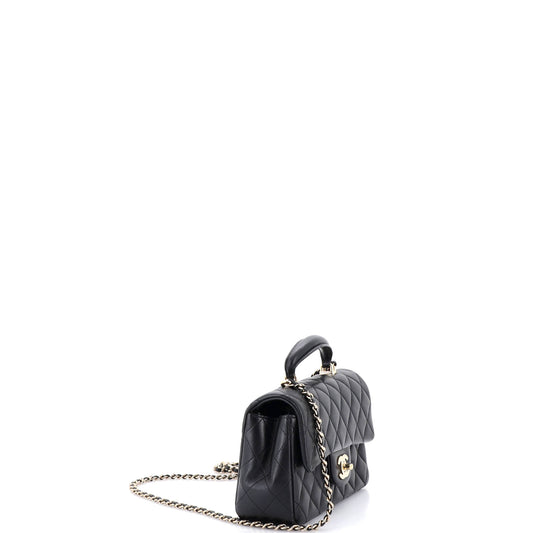 Chanel Classic Single Flap Top Handle Bag in Quilted Lambskin Mini