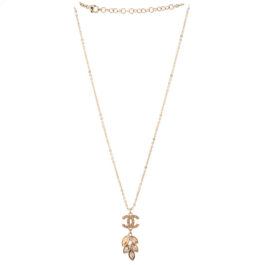 Chanel CC Leaf Cluster Pendant Necklace in Metal with Crystals