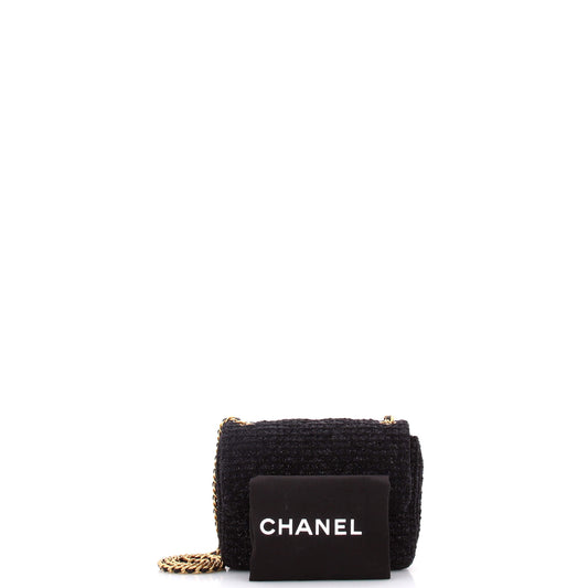 Chanel Square Classic Single Flap Bag in Quilted Tweed with Crystals, Mini