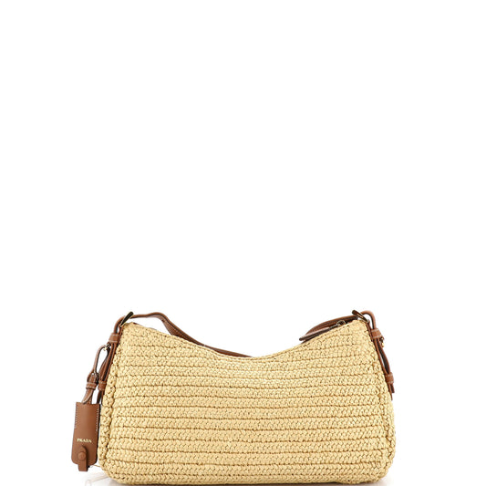 Prada Amy Large Raffia and Leather Shoulder Bag