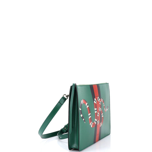 Gucci large snake print leather messenger bag