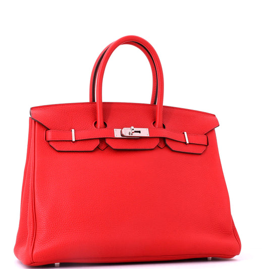 Hermès Birkin Handbag Red Togo with Palladium Hardware, Size 35