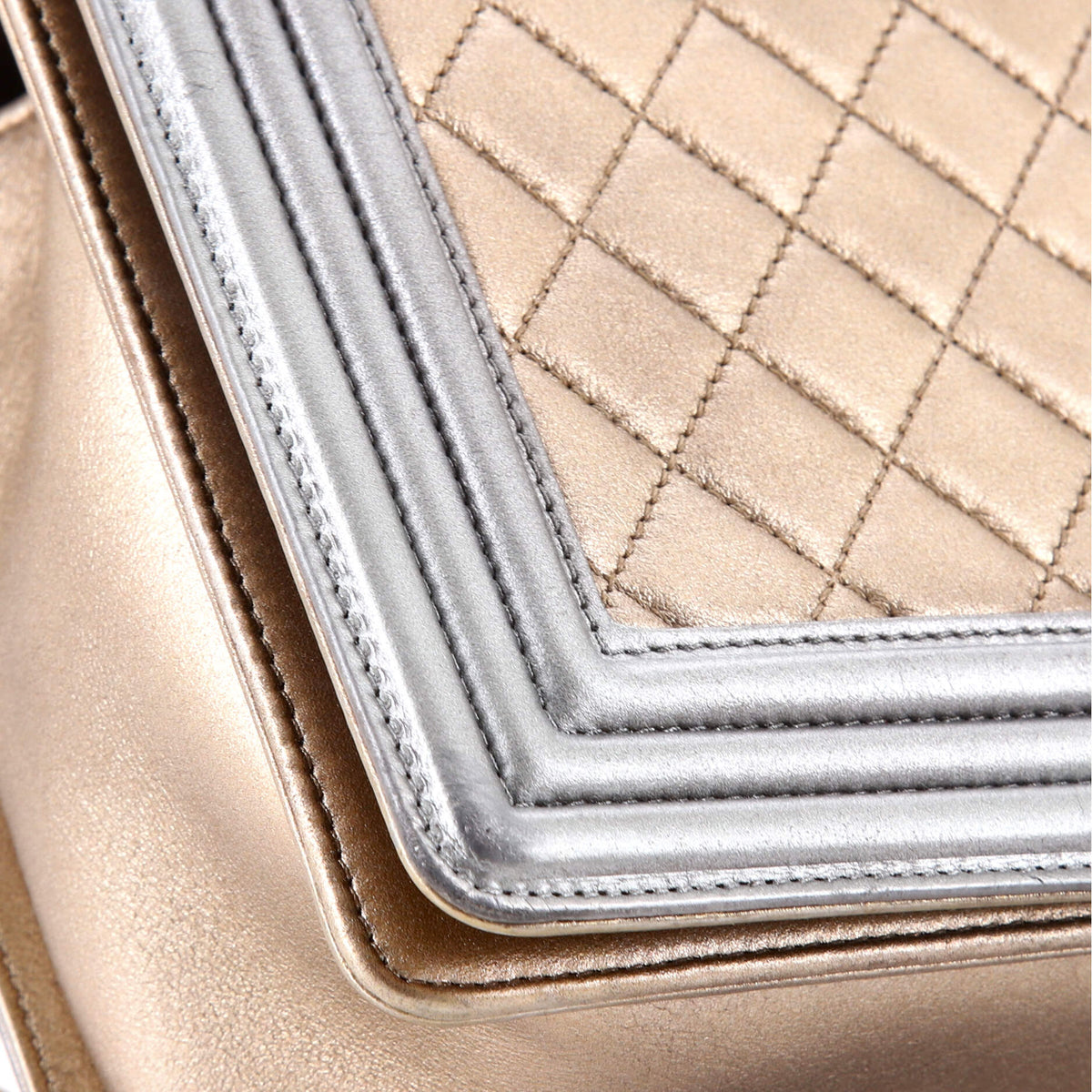Chanel Bicolor Boy Flap Bag Quilted Metallic Calfskin New Medium