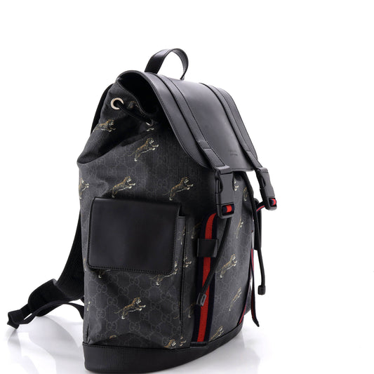 Gucci Double Pocket Buckle Backpack Printed GG Coated Canvas Large
