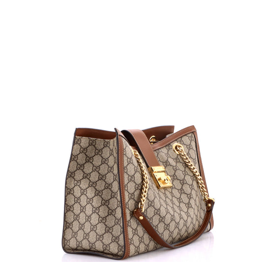 Gucci Padlock Chain Tote GG Coated Canvas with Leather Medium