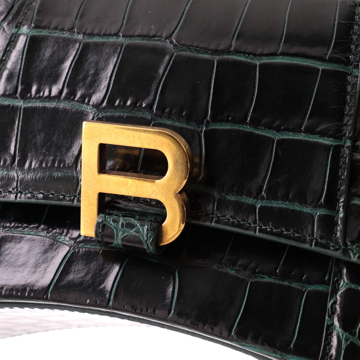 Balenciaga Hourglass Top Handle Bag Crocodile Embossed Leather Small