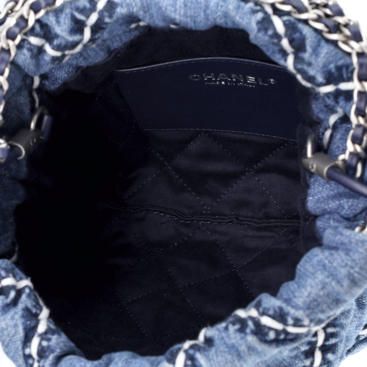 Chanel 22 Chain Hobo Quilted Stitched Denim Mini