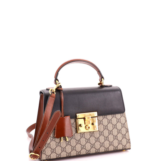 Gucci Padlock Top Handle Bag GG Coated Canvas and Leather Small