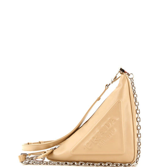 プラダ トライアングルロゴ ジップチェーン クロスボディバッグ エンボスレザー スモール