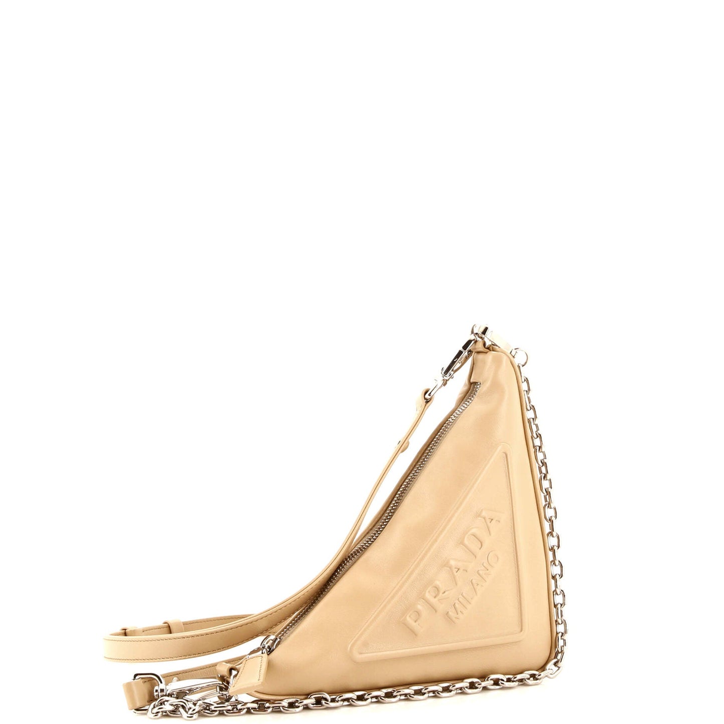 プラダ トライアングルロゴ ジップチェーン クロスボディバッグ エンボスレザー スモール