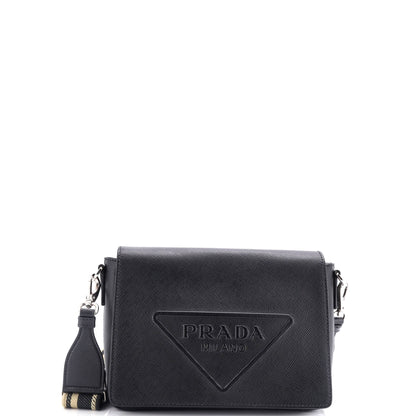 Prada Triangle Logo Flap Crossbody Bag Embossed Saffiano Leather Small