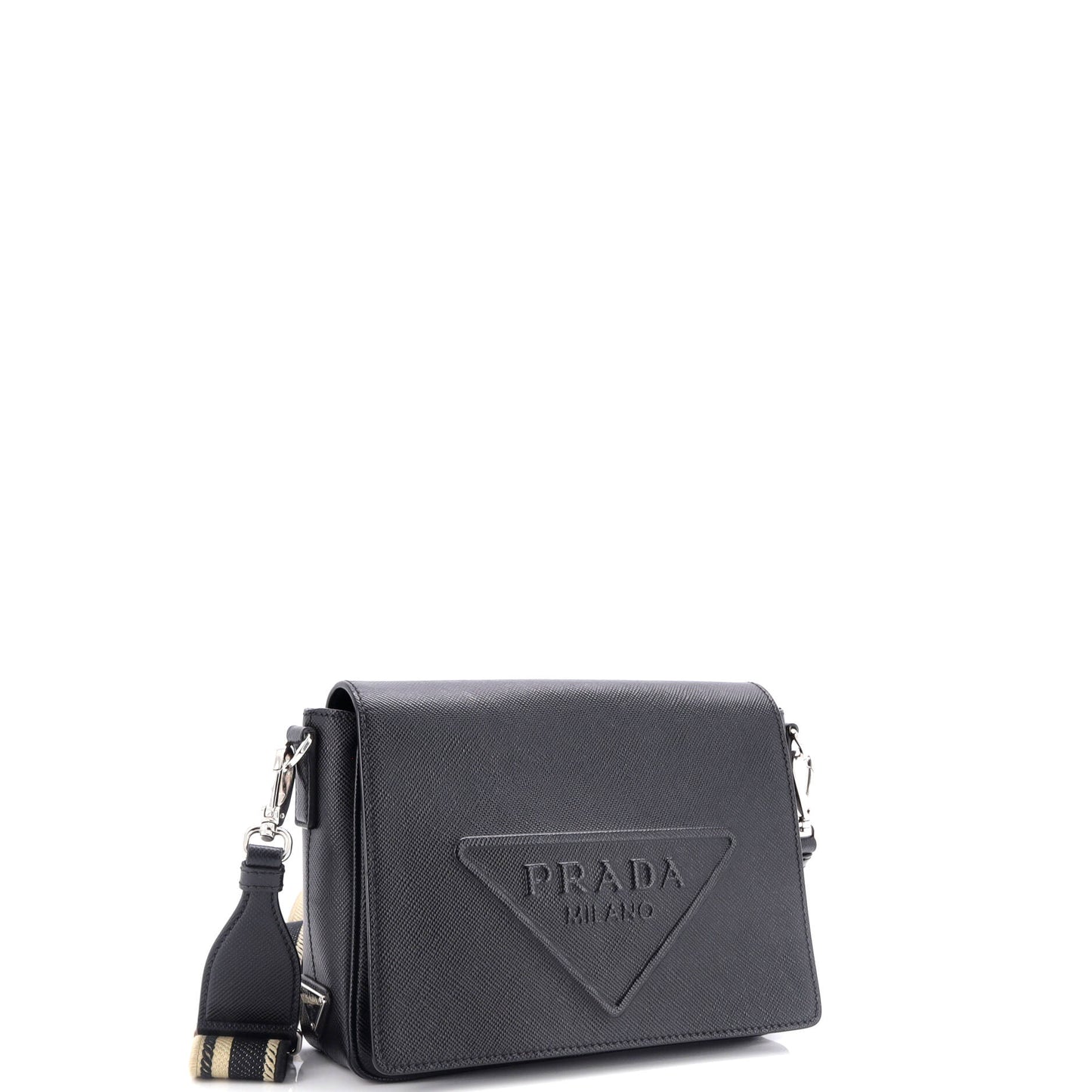 Prada Triangle Logo Flap Crossbody Bag Embossed Saffiano Leather Small