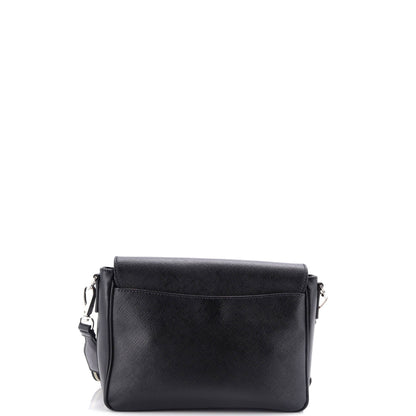 Prada Triangle Logo Flap Crossbody Bag Embossed Saffiano Leather Small