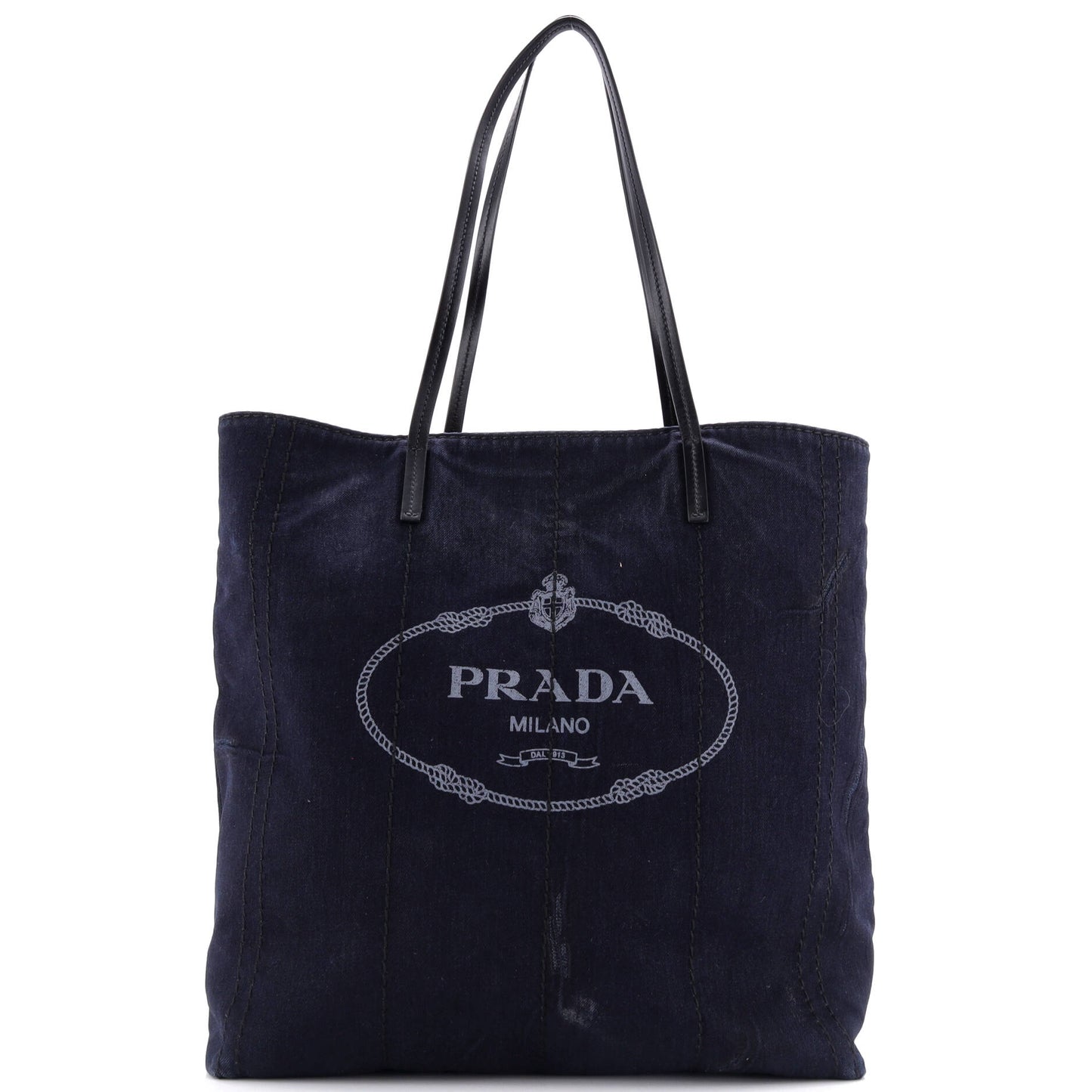 Prada Logo Shopping Tote Denim and Linen Blend