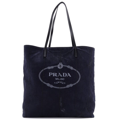 Prada Logo Shopping Tote Denim and Linen Blend