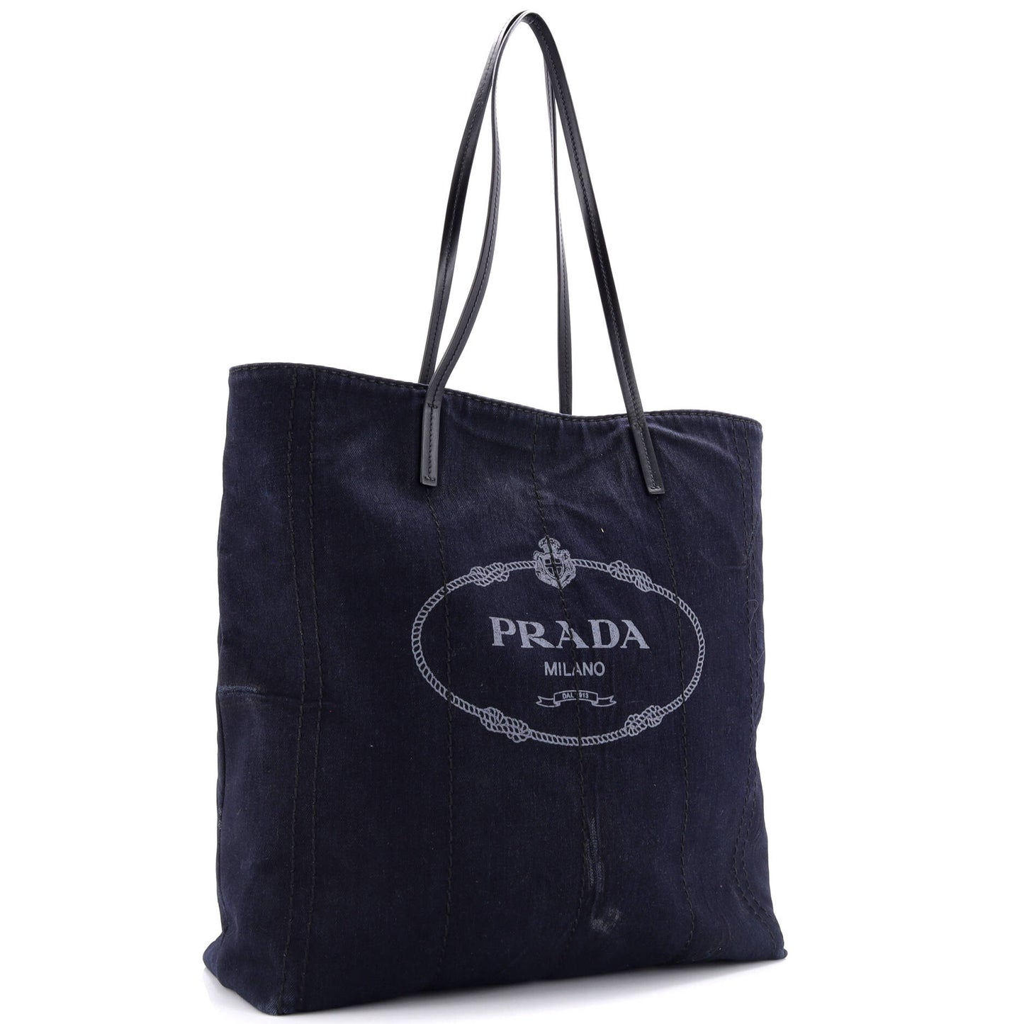 Prada Logo Shopping Tote Denim and Linen Blend