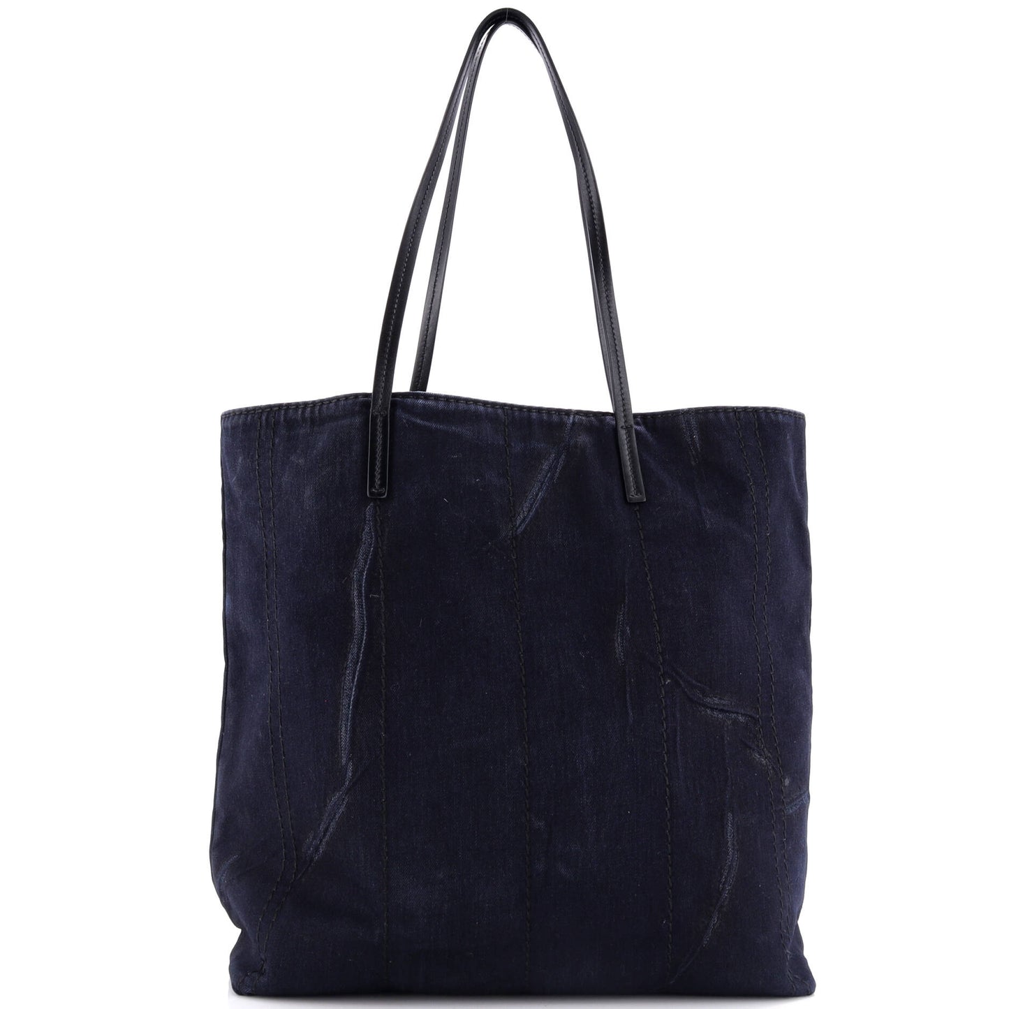 Prada Logo Shopping Tote Denim and Linen Blend
