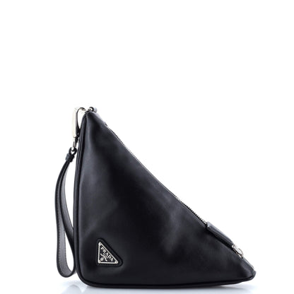 Prada Triangle Logo Wristlet Pouch Embossed Leather