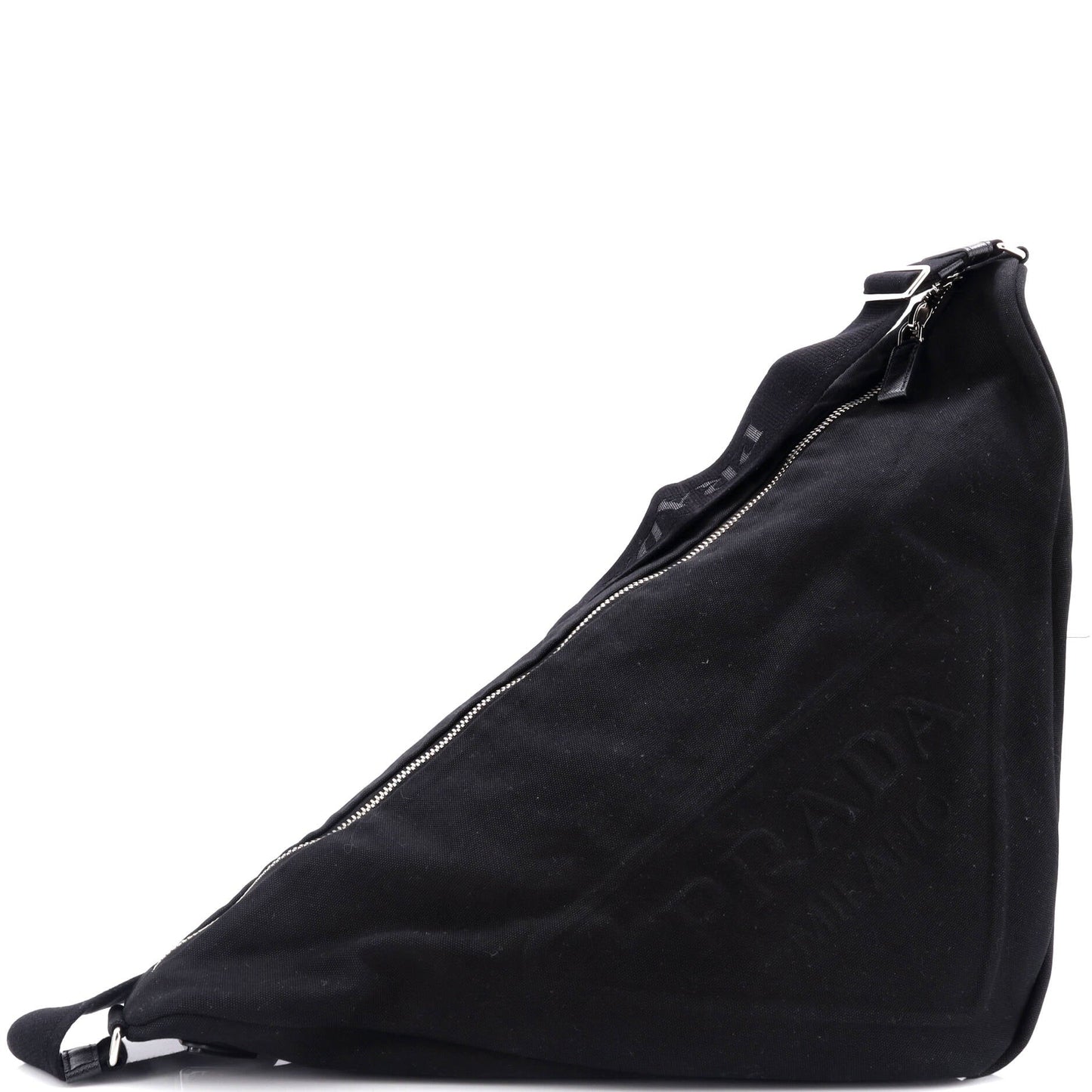 Prada Triangle Logo Zip Crossbody Bag Embossed Canvas Large