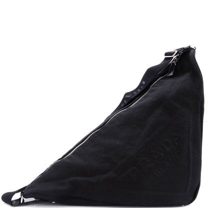 Prada Triangle Logo Zip Crossbody Bag Embossed Canvas Large