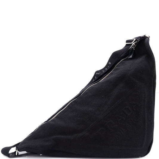 Prada Triangle Logo Zip Crossbody Bag Embossed Canvas Large