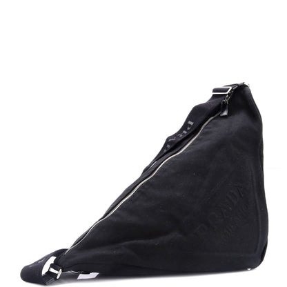 Prada Triangle Logo Zip Crossbody Bag Embossed Canvas Large