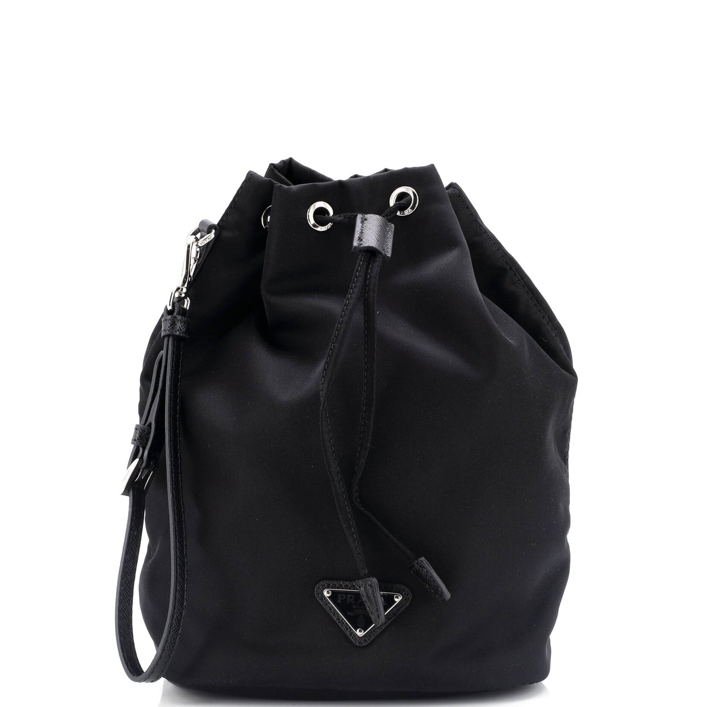 Prada Drawstring Wristlet Bucket Bag Tessuto Small