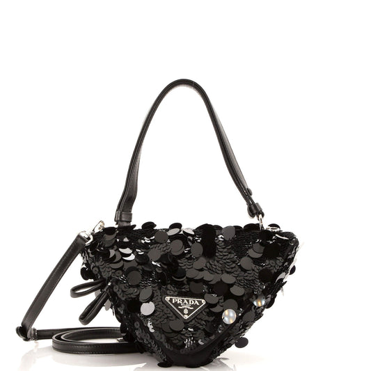 Prada Triangle Convertible Zip Handbag Sequin with Leather