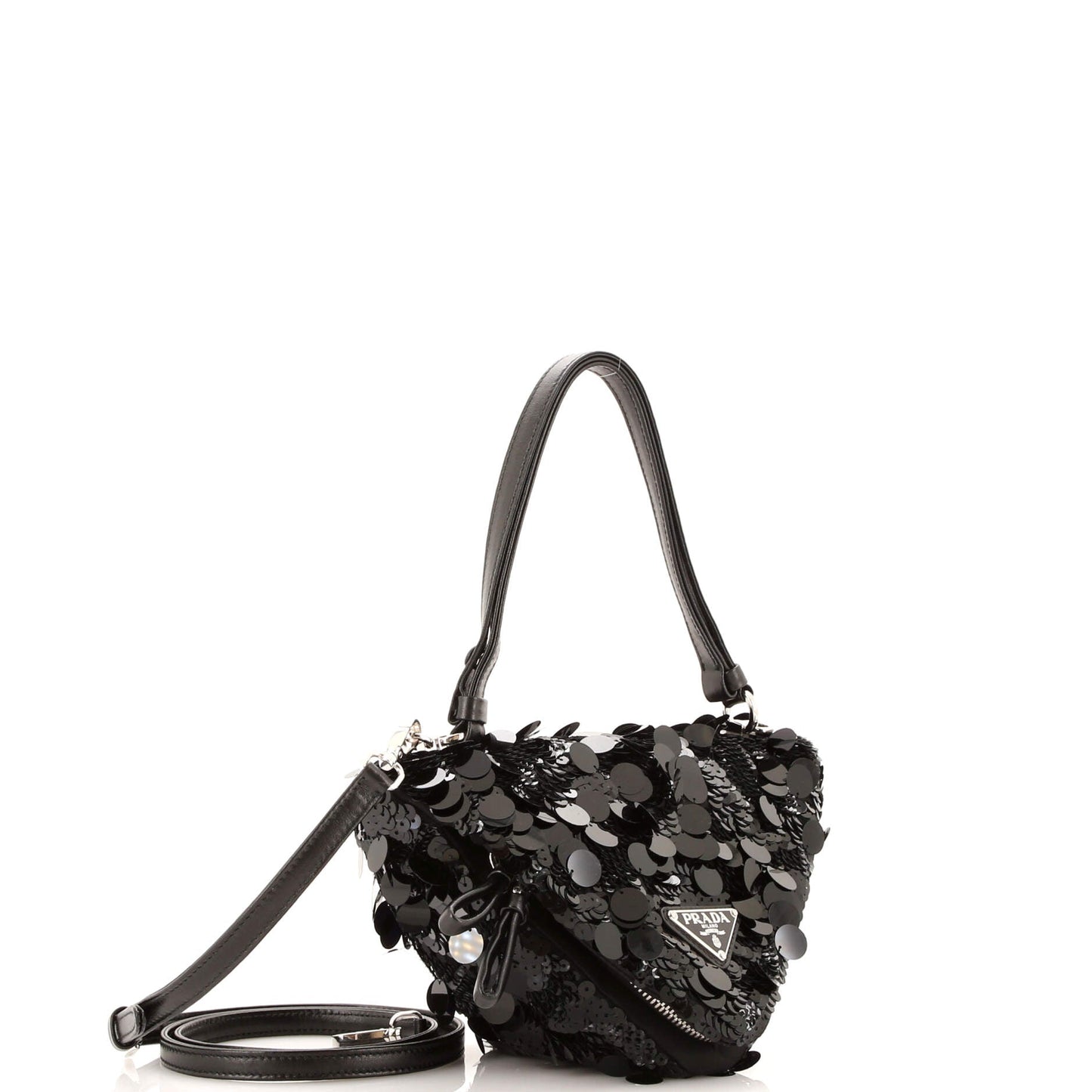 Prada Triangle Convertible Zip Handbag Sequin with Leather