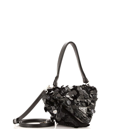 Prada Triangle Convertible Zip Handbag Sequin with Leather