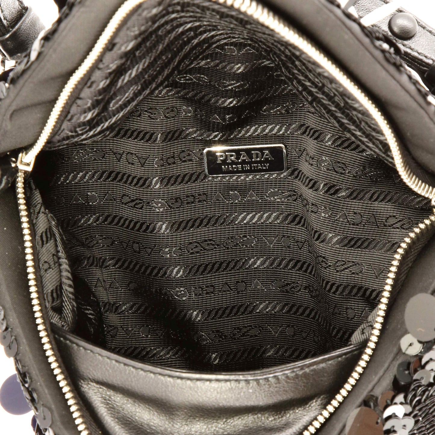 Prada Triangle Convertible Zip Handbag Sequin with Leather