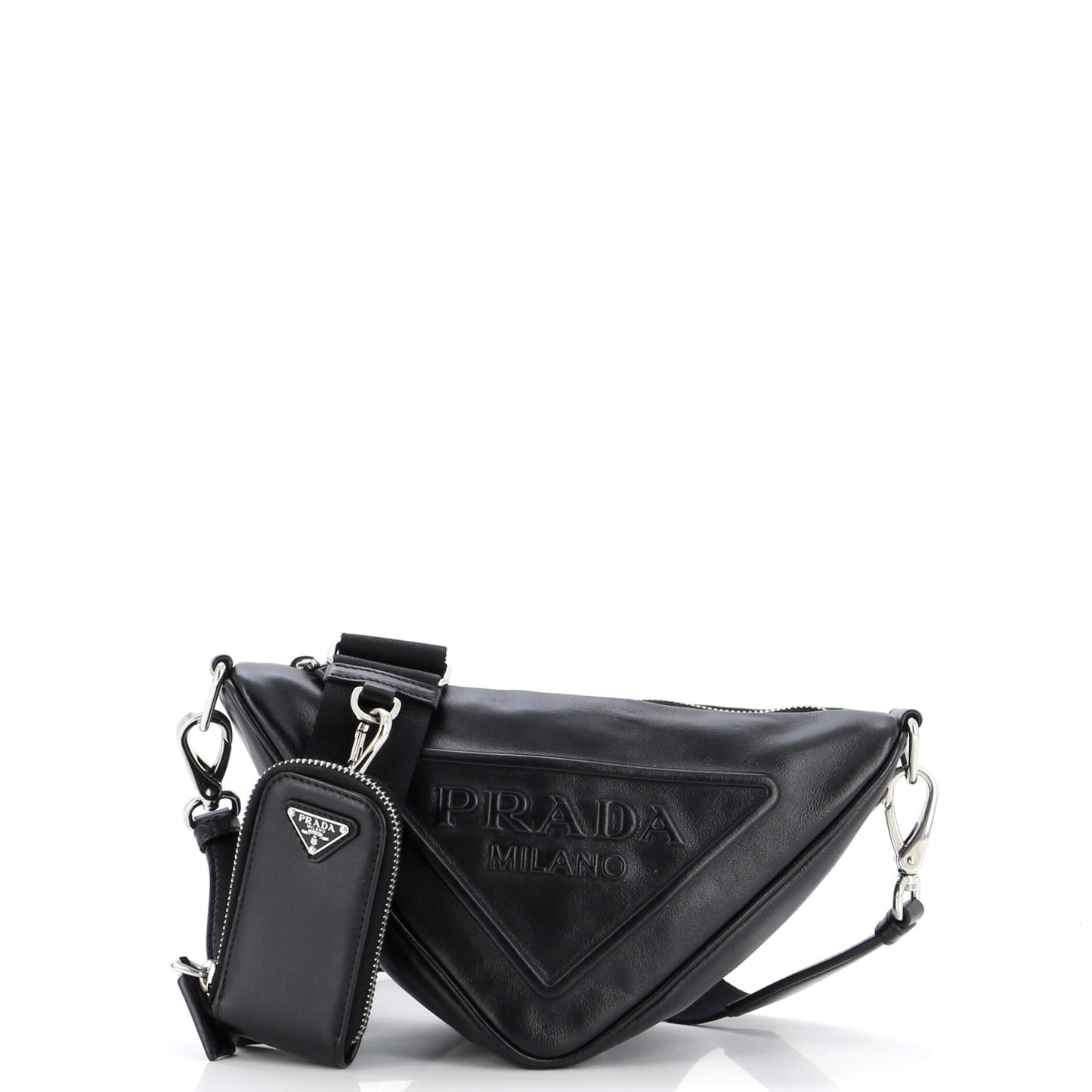 Prada Triangle Logo Zip Crossbody Bag Leather Small