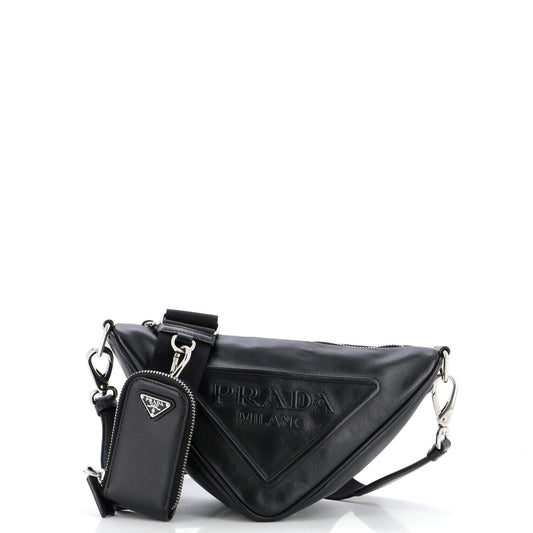 Prada Triangle Logo Zip Crossbody Bag Leather Small