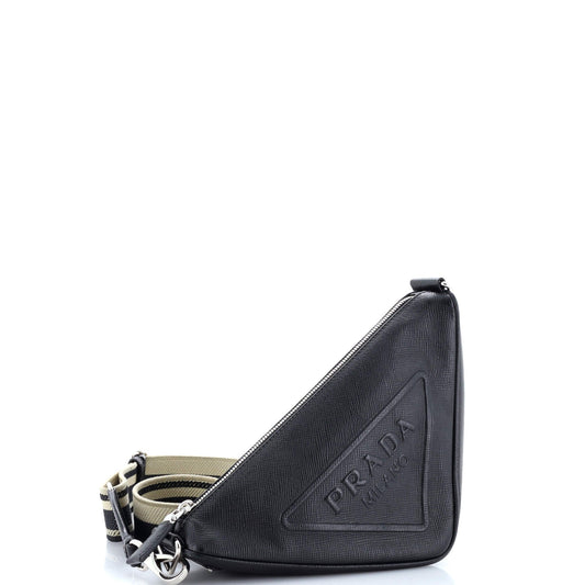 Prada Triangle Logo Zip Crossbody Bag Leather Small