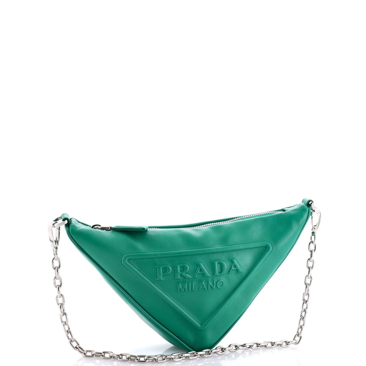 プラダ トライアングルロゴ ジップチェーン クロスボディバッグ エンボスレザー スモール